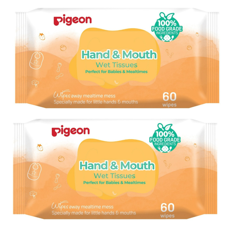 Pigeon Hand & Mouth Wet Tissues 60S 2in1 Refill - Bundle of 12
